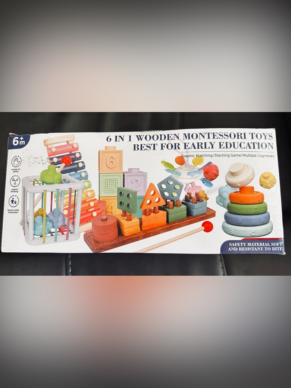 6-in-1 Wooden Montessori Building & Stacking Toy Set - Multicolor